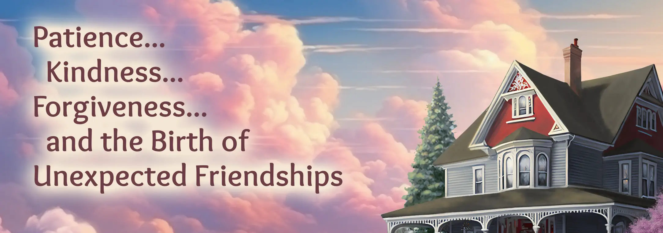 Bed and breakfast house painting with a heartfelt greeting message